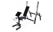 Скамья со стойками под штангу DFC GORILLA черная, с партой для бицепса